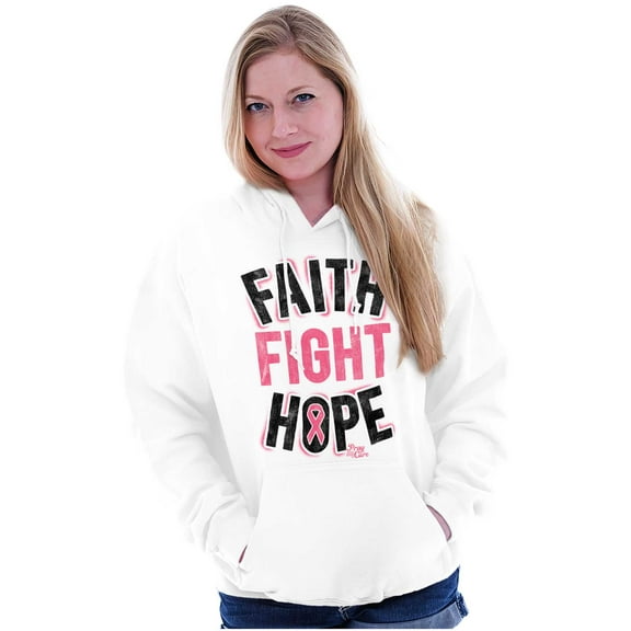 Faith Fight Hope Breast Cancer Aware Hoodie Sweatshirt Women Brisco Brands L