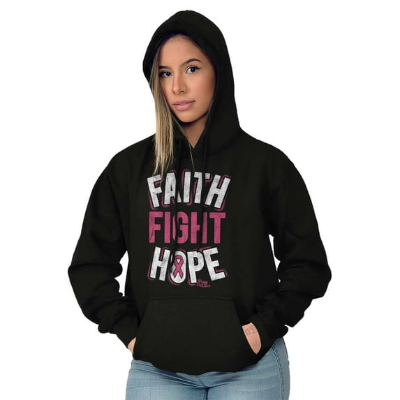 Faith Fight Hope Breast Cancer Aware Women Plus Size Graphic Pullover Hoodie Brisco Brands 2X