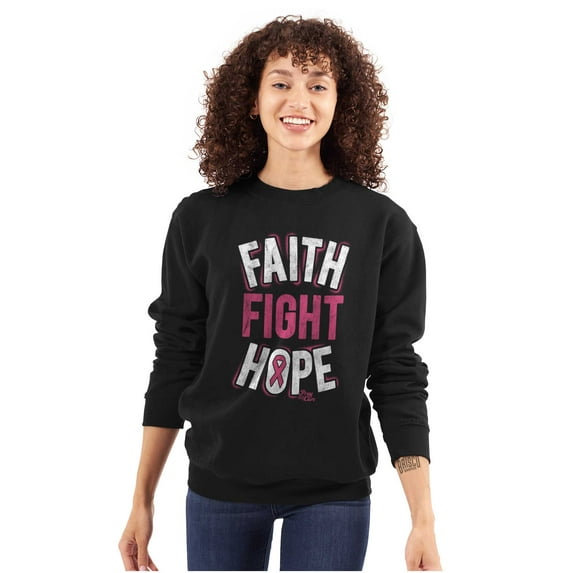 Faith Fight Hope Breast Cancer Aware Women Plus Size Crewneck Sweatshirt Brisco Brands 2X
