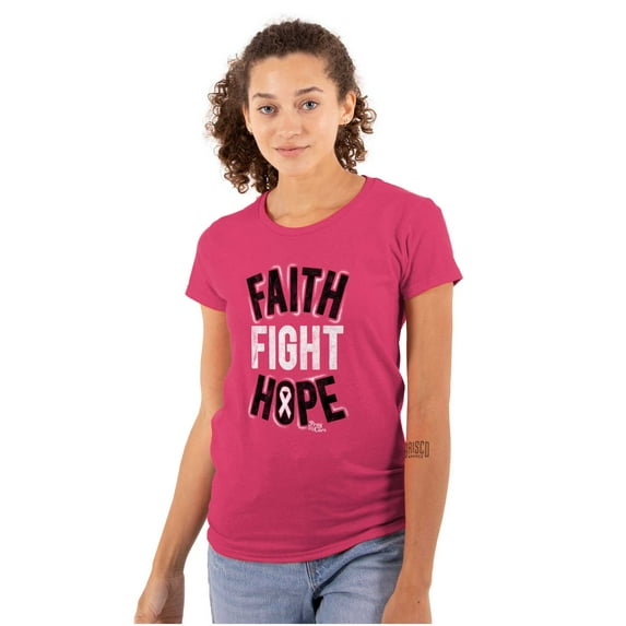 Faith Fight Hope Breast Cancer Aware Womens Fitted Plus Size Graphic Tee Brisco Brands 3X