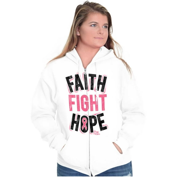 Faith Fight Hope Breast Cancer Aware Zip Hoodie Sweatshirt Women Brisco Brands S