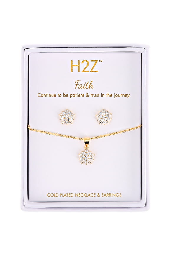 Faith Floral Burst - Clear Zircon - 16.5"-18.5" Inspirational 18K Gold Plated Gift Set