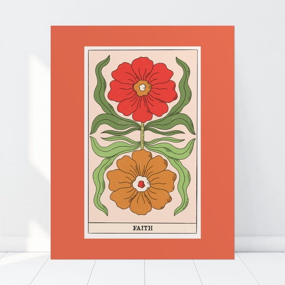 Faith Floral Oracle Card Poster, Vintage Tarot Wall Art