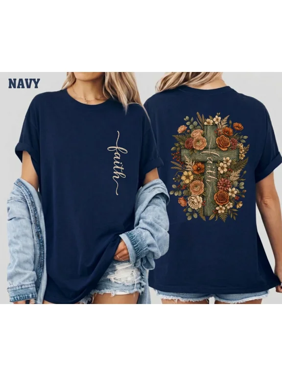 Faith Floral Shirt, Christian T Shirts for Women, Boho Jesus Shirt Regular & Plus Size, Faith Shirts for Women, S-5XL