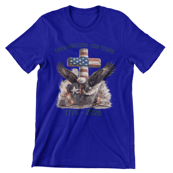 Faith Freedom 250 Years Patriotic T-Shirt for Men & Women, Vintage Eagle USA Flag Graphic Tee, 1776-2026 Independence Shirt