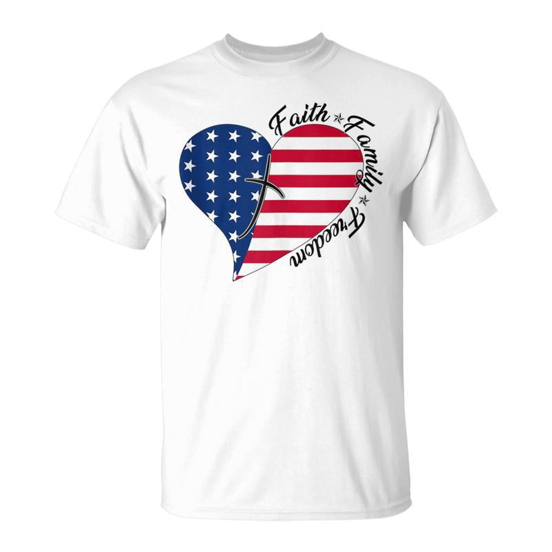 Faith Freedom American Flag Heart 4Th Of July V2 TShirt - Walmart.com