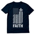 thumbnail image 1 of Faith & Freedom American Flag Patriotic Christian T-Shirt - Distressed White USA Cross - Perfect Independence Day Apparel - Ideal Gift for Men - Comfortable Christian Clothing - Small Navy, 1 of 6