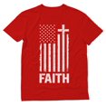 thumbnail image 1 of Faith & Freedom American Flag Patriotic Christian T-Shirt - Distressed White USA Cross - Perfect Independence Day Apparel - Ideal Gift for Men - Comfortable Christian Clothing - XXXX-Large Red, 1 of 6