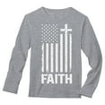thumbnail image 1 of Faith & Freedom - Men's 4th of July Distressed White USA Flag Cross Long Sleeve T-Shirt - Christian Faith - Patriotic Attire in Breathable Fabric - Celebrate Independence Day in Style - Small Gray, 1 of 6