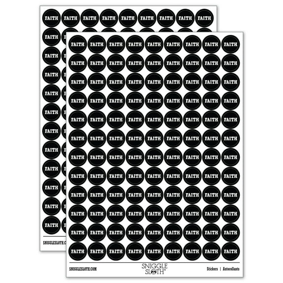 Faith Fun Text 200+ Round Stickers - Black - Gloss Finish - 0.50" Size