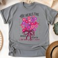 thumbnail image 1 of Faith Graphic Tee for Women – Bible Verse Shirt Heals the Brokenhearted, Flower Bouquet Design, Graphite Heather, Size XL, 1 of 6