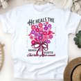 thumbnail image 1 of Faith Graphic Tee for Women – Bible Verse Shirt Heals the Brokenhearted, Flower Bouquet Design, White, Size S, 1 of 6