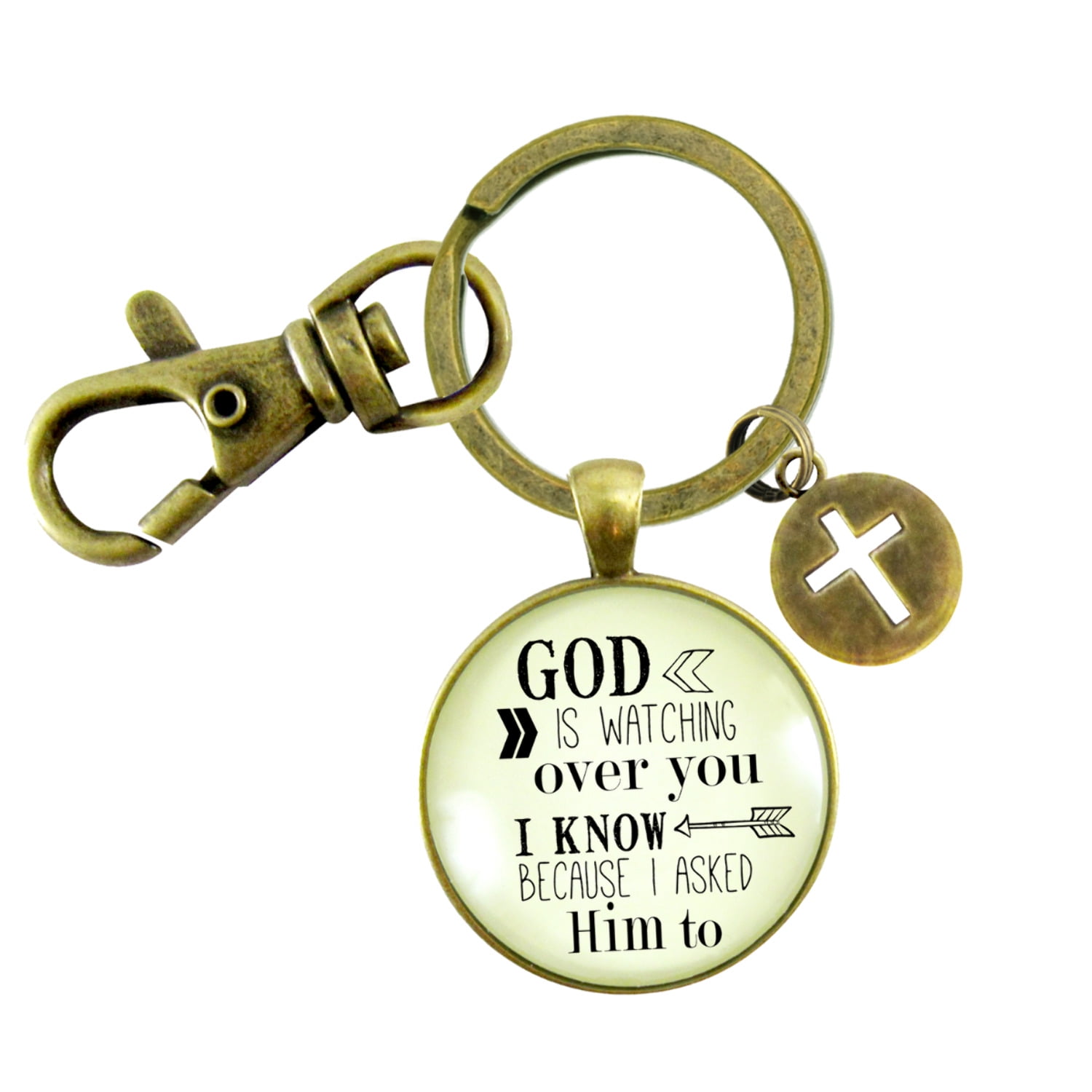 Faith Gutsy Goodness Bronze Keychain He Is Watching Over You Men Women Vintage Bronze Key Ring