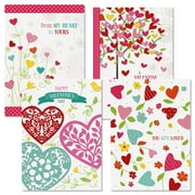 Faith Hearts & Blossoms Valentine Greeting Cards - Set of 8 (4 designs), Large 5" x 7", Religious Valentines Cards with Scripture