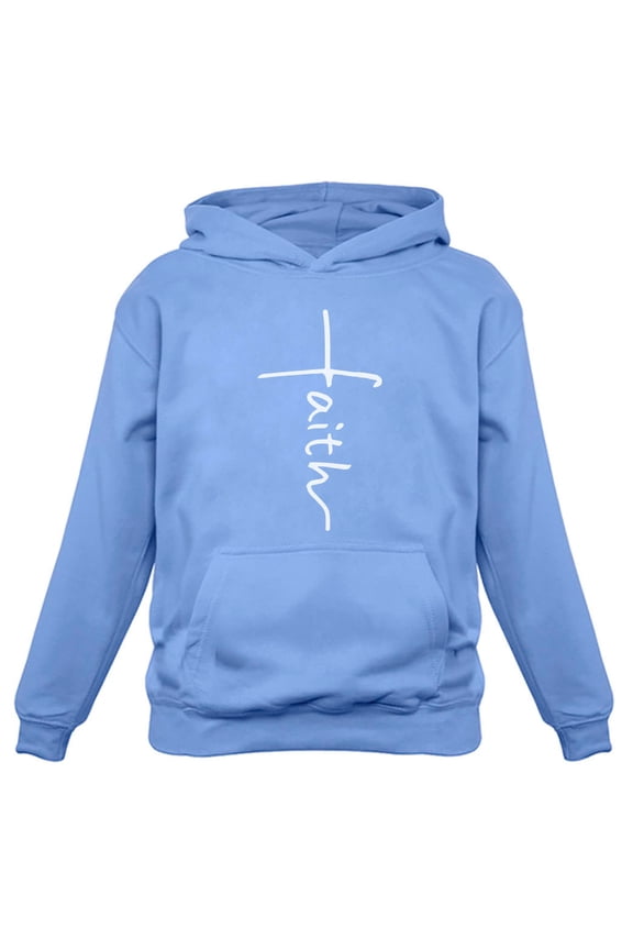 Faith Hoodie for Women Cross Faith Sweatshirts Christian Apparel Graphic Tops Faith California Blue Small
