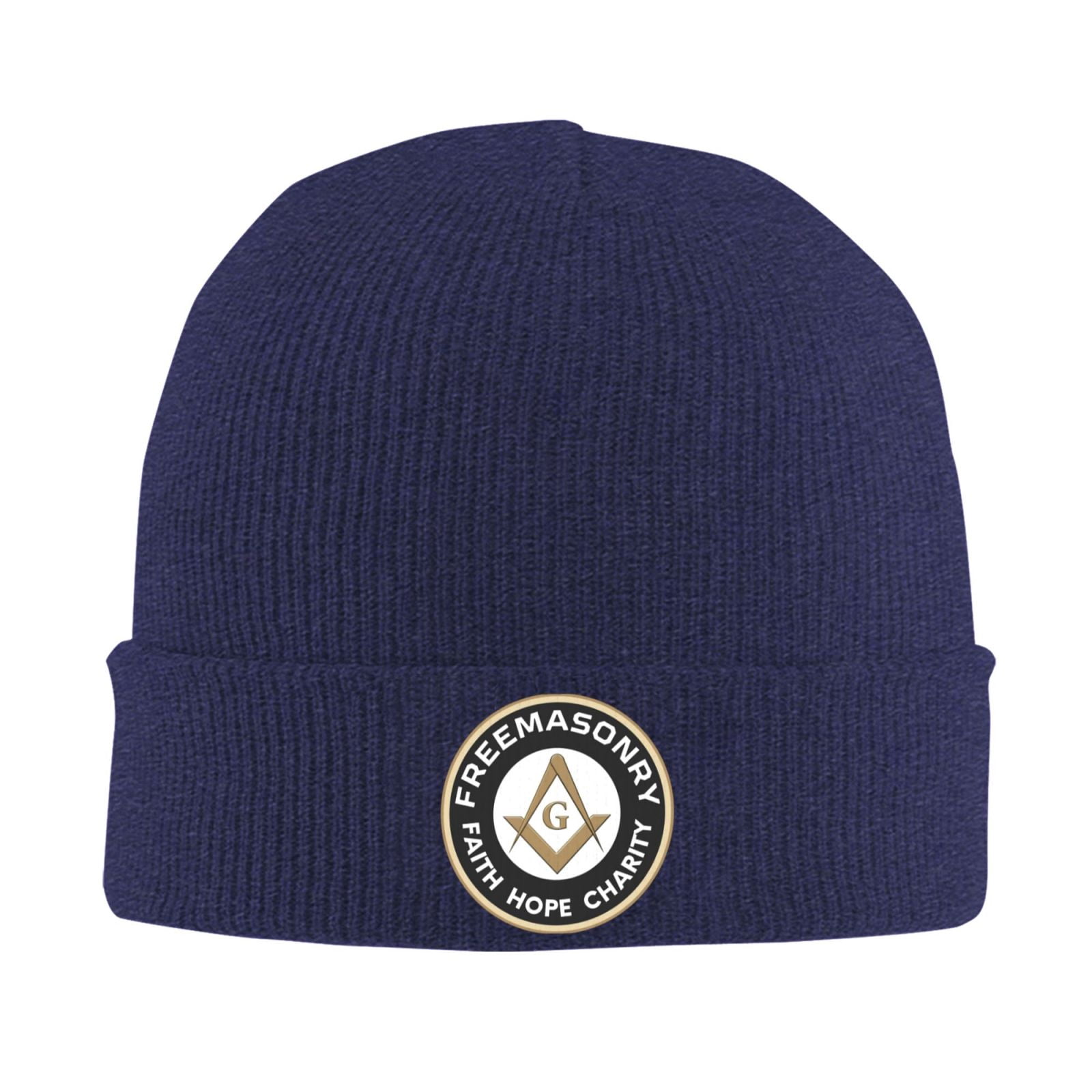 Freemason Square & Compass Navy Blue Beanie - Warm Winter Knit Skull Cap For Men & Women