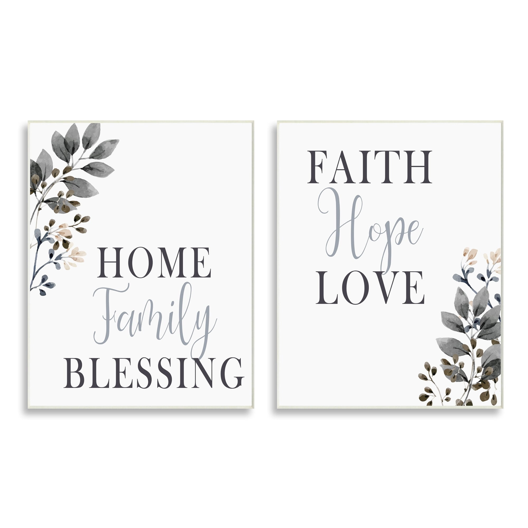 Faith Hope Home Family Phrases Soft Black Florals 10 in x 15 in Framed Painting Art Prints, by Stupell Home Décor Set of 2
