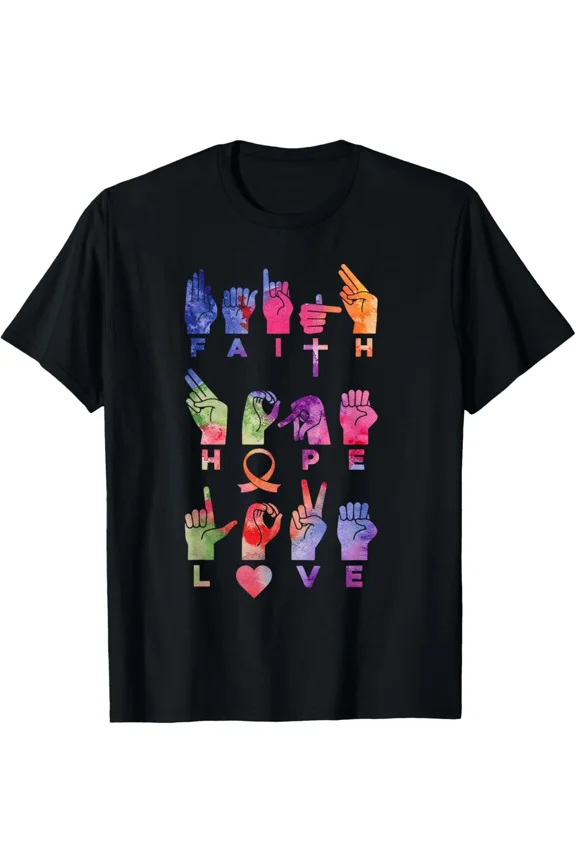 Faith Hope Love ASL American Sign Language Hand Graphic Tee Unisex T-Shirt, S-5XL