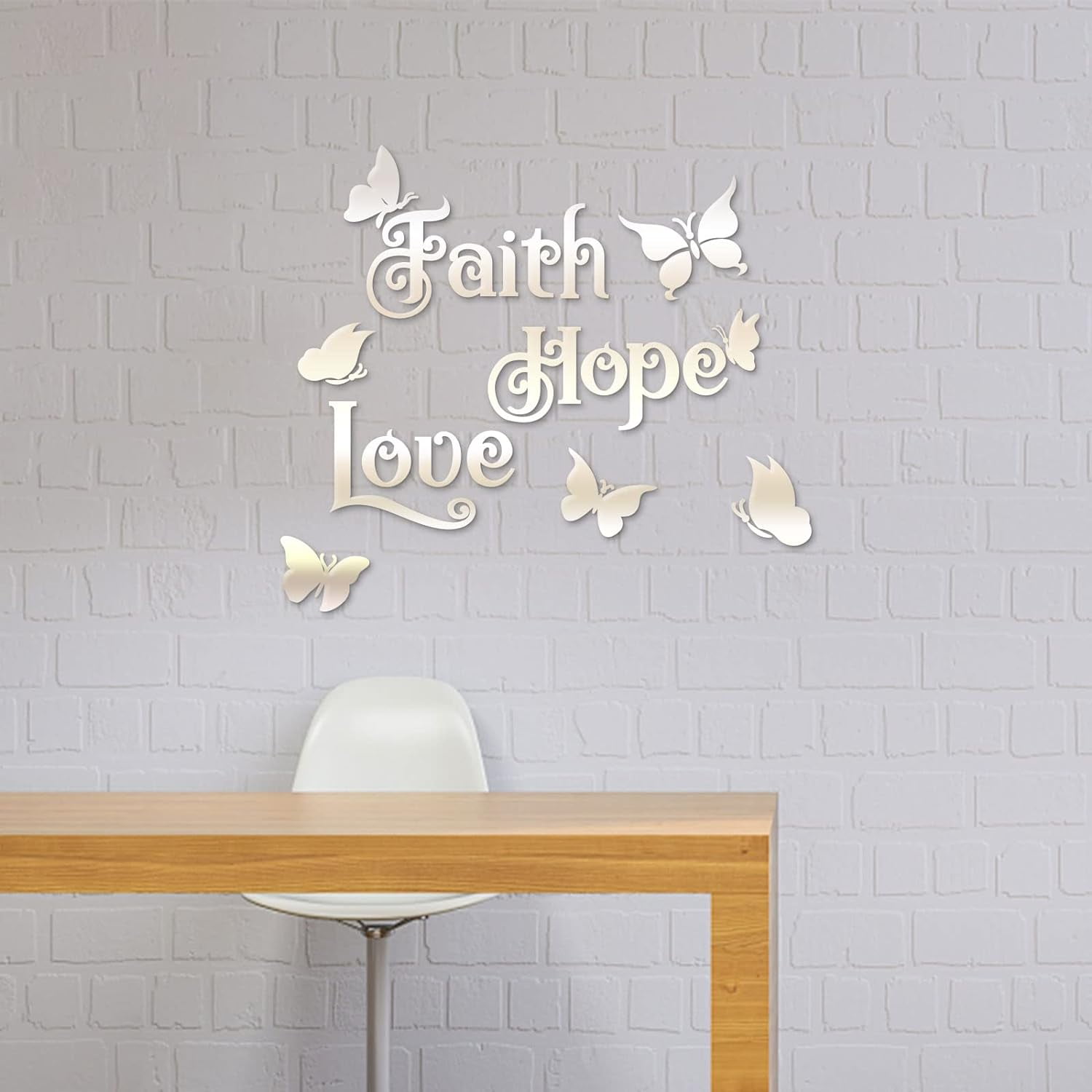 Faith Hope and Love Acrylic Wall Stickers Butterflies Mirror Decor Stickers DIY Wall Decals for Living Room Bedroom Bathroom Office Kitchen Motivational Letter Wall Decor Mixed Color DIY