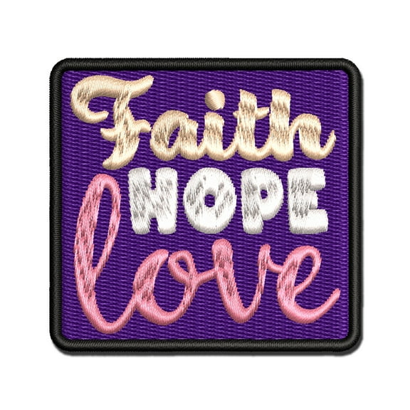 Faith Hope Love Applique Multi-Color Embroidered Hook & Loop Patch - 2.0 Inch Mini