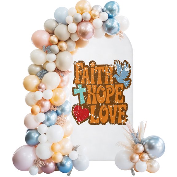 Faith Hope Love Arch Backdrop Covers 5 FT, Pigeon Love Heart Vintage Stretchy Fitted Arched Stand Covers