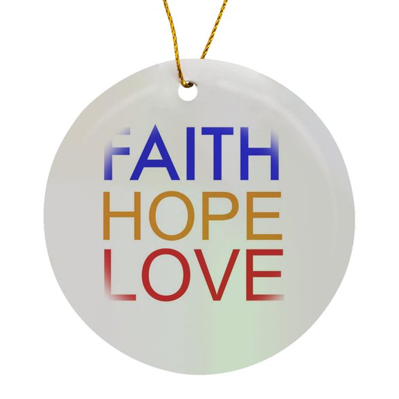 3drose, Faith Hope Love Blue Orange and Red Letters, Circle Porcelain Ornament