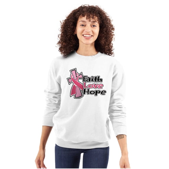 Faith Hope Love Breast Cancer Aware Women Crewneck Sweatshirt Brisco Brands L