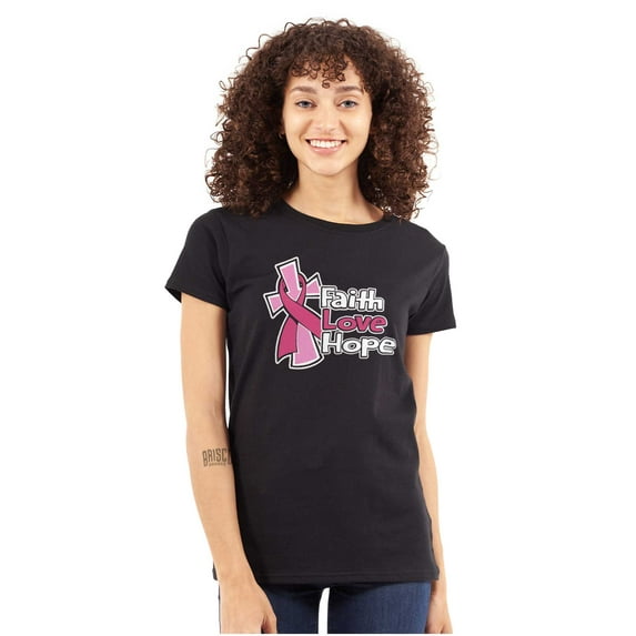 Faith Hope Love Breast Cancer Aware Womens Slim Fit Graphic Tee Brisco Brands X