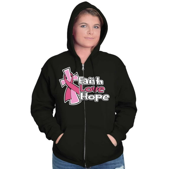 Faith Hope Love Breast Cancer Aware Zip Hoodie Sweatshirt Women Brisco Brands M