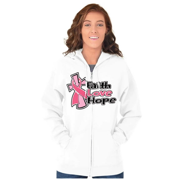 Faith Hope Love Breast Cancer Aware Zip Hoodie Sweatshirt Women Brisco Brands S