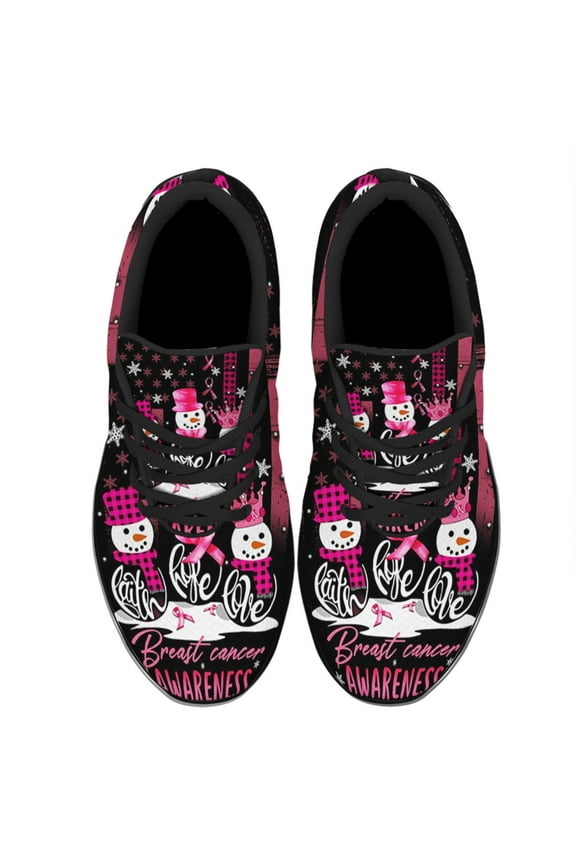 Faith Hope Love Breast Cancer Awareness Snowman Christmas Shoes Sneakers for Women Men Black Size 7