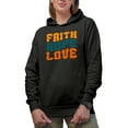 thumbnail image 1 of Faith Hope Love, Christian, Scripture or Bible Verse Themed, Groovy Retro Wavy Text Merch Gift, Black Hooded Sweatshirt or Hoodie, Small, 1 of 5