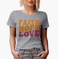 thumbnail image 1 of Faith, Hope, Love, Christian Themed, Groovy Retro Wavy Text Merch Gift, Heather Grey T-Shirt, XL, 1 of 5