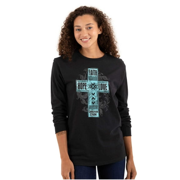 Faith Hope Love Cross Christian Women's Long Sleeve T Shirt Brisco Brands S