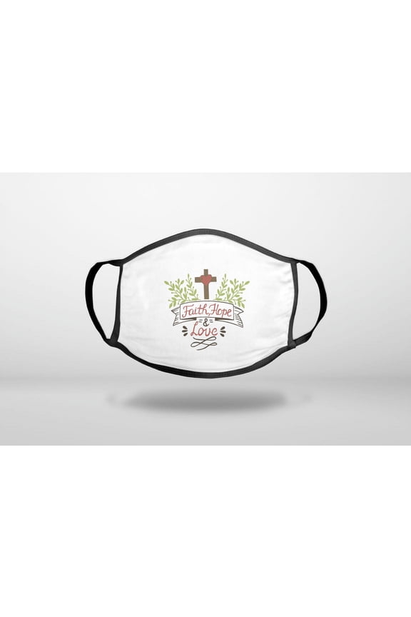 Faith, Hope & Love - Cross & Leaves - 3-Ply Reusable Soft Cloth Face Covering, Unisex, Cotton Inner Layer