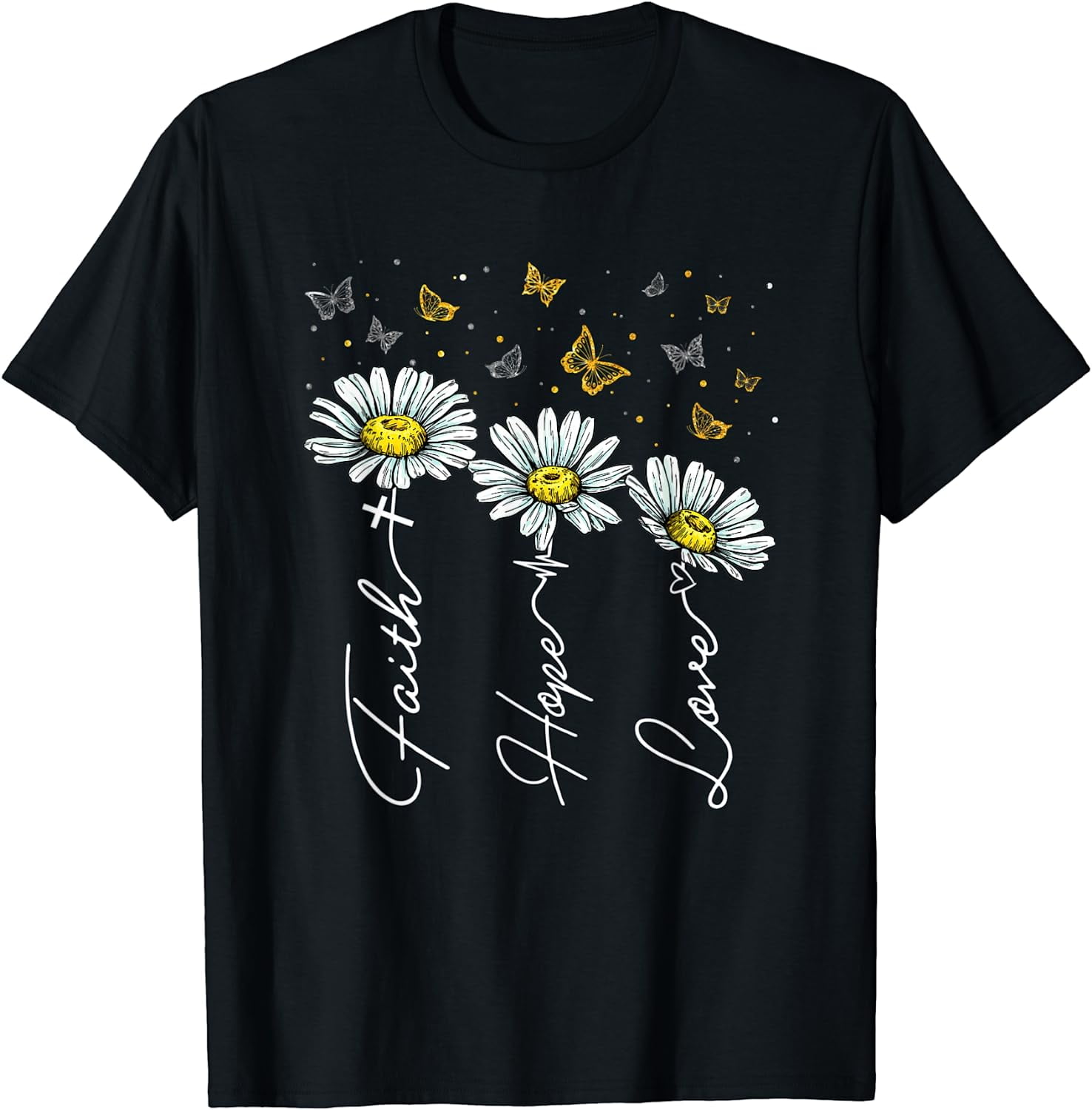 Cozy & Positive! Chvity Women's Fall Sweatshirt – Faith-Hope-Love Daisy Print, Long Sleeve Crewneck Pullover (80% Poly/20% Cotton).