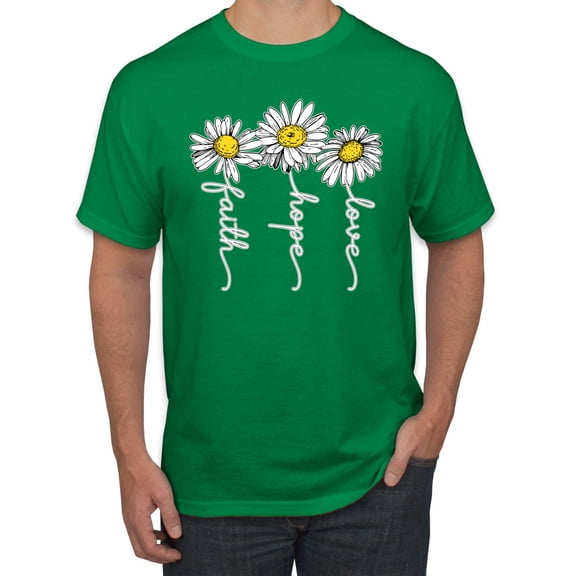 Faith Hope Love Daisy Flower Christian God Religious Inspirational/Christian Men's Graphic T-Shirt, Kelly, 5XL