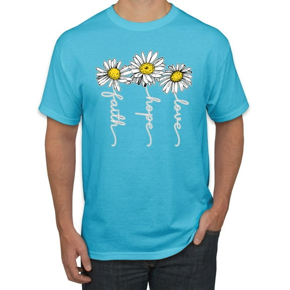 Faith Hope Love Daisy Flower Christian God Religious Inspirational/Christian Men's Graphic T-Shirt, Light Turquoise, 2XL