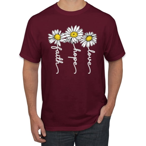 Faith Hope Love Daisy Flower Christian God Religious Inspirational/Christian Men's Graphic T-Shirt, Maroon, X-Large
