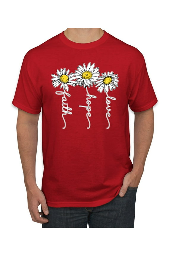 Faith Hope Love Daisy Flower Christian God Religious Inspirational/Christian Men's Graphic T-Shirt, Red, Small
