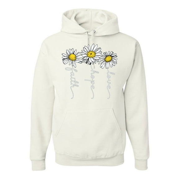 Faith Hope Love Daisy Flower Christian God Religious Inspirational/Christian Unisex Graphic Hoodie Sweatshirt, White, 3XL