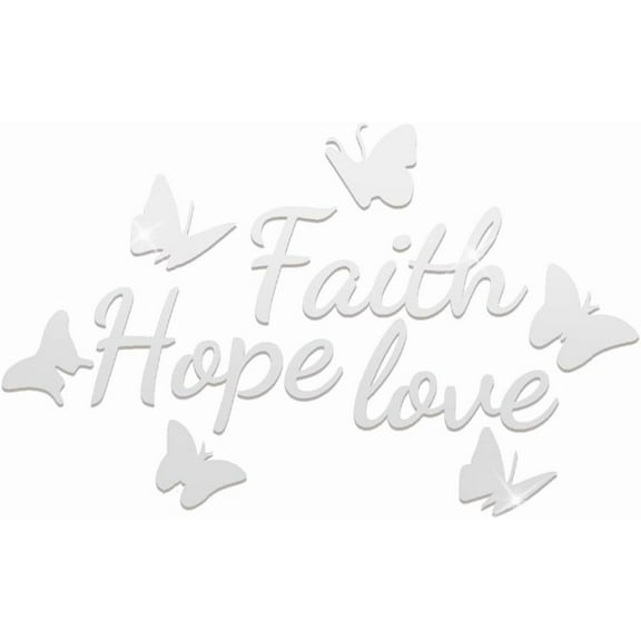 Faith Hope Love Decal Acrylic Butterfly Wall Stickers Silver Word Signs Insect Pattern Mirror Detachable Art Mural Stickers