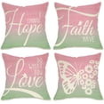 thumbnail image 1 of Faith Hope Love Decorative Throw Pillow Covers 18 x 18 Set of 4, Spring Summer Butterfly Daisy Flower Porch Patio Outdoor Pillowcase, Pink Green Easter Seasonal Cushion Case Home Decor, 1 of 5