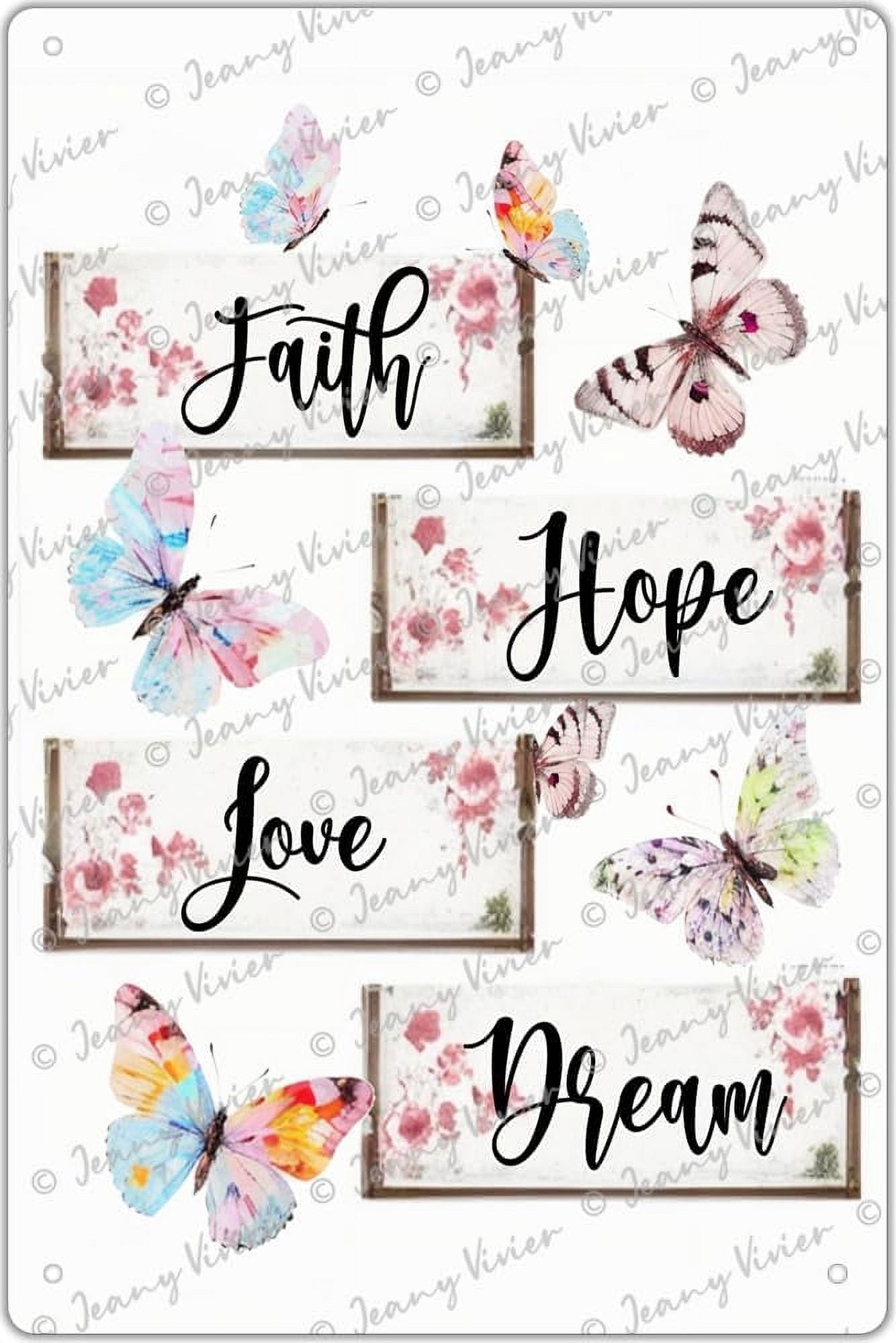 Faith Hope Love Dream Metal Sign Inspirational Butterfly Wall Art ...