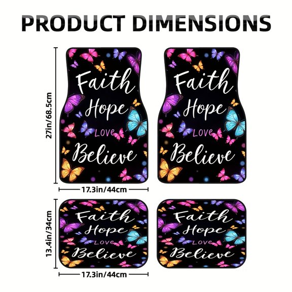 Faith Hope Love Dream Pattern Car Floor Mats Set, 4pcs Universal Non-Slip Easy-Clean Interior Mats for Most Vehicle Models