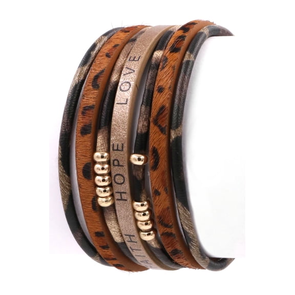 Faith Hope Love Faux Leather Leopard Magnetic Bracelet
