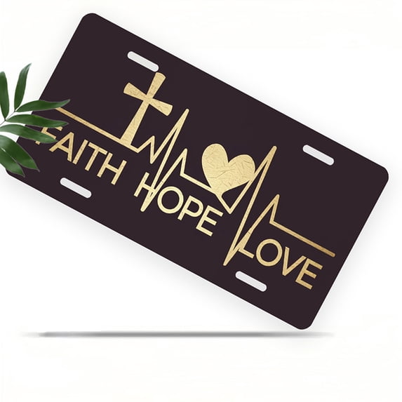 Faith Hope Love Gold Front License Plate, Metal License Plate, Funny Standard Plates Personalized Novelty Decorative For Men/Women/Boys/Girls Car 6×12 Inch