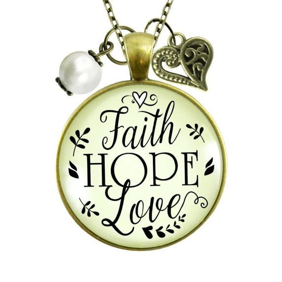 Faith Hope Love Gutsy Necklace Gutsy Goodness Female Adult Bronze Metal Jewelry