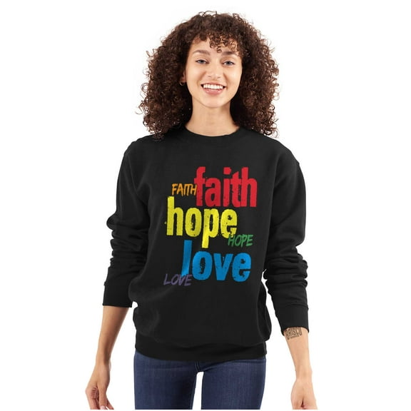 Faith Hope Love Happy Christian Women Crewneck Sweatshirt Brisco Brands S