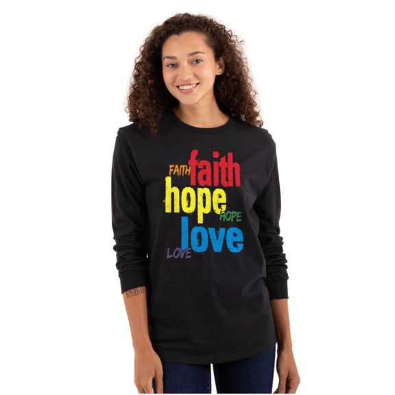 Faith Hope Love Happy Christian Women Plus Size Long Sleeve Graphic Tee Brisco Brands 3X